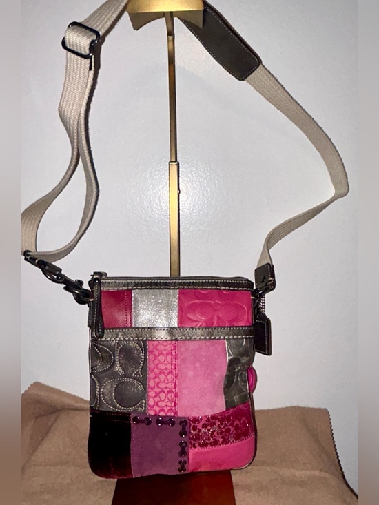 Coach Handbags - Coach Holiday Pink Patchwork Swingpack
Crossbody Bag.  Fashion Purse Charm